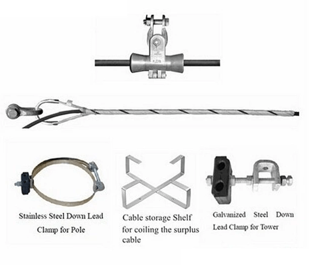 stainless steel down lead clamp for pole,cable storage shelf for coiling the surplus cable，galvanized steel down lead clamp for Tower，power fittings supplier